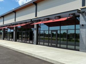 Durable fabric awning over business entrance in Minnesota