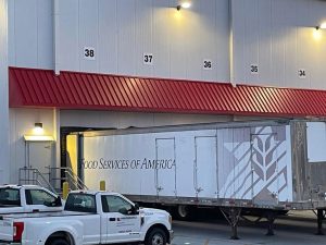 Commercial entrance standing seam awning installation