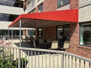 Commercial fabric awning installation by G&J Awning in Minnesota