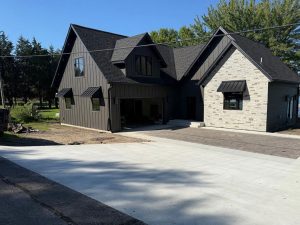 Standing seam metal awning installed on commercial building in Minnesota